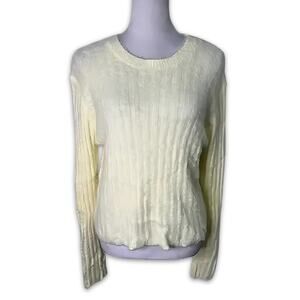 Cotton Emporium Fuzzy Sweater Solid Long Sleeve Crewneck Butter Yellow W L NWOT